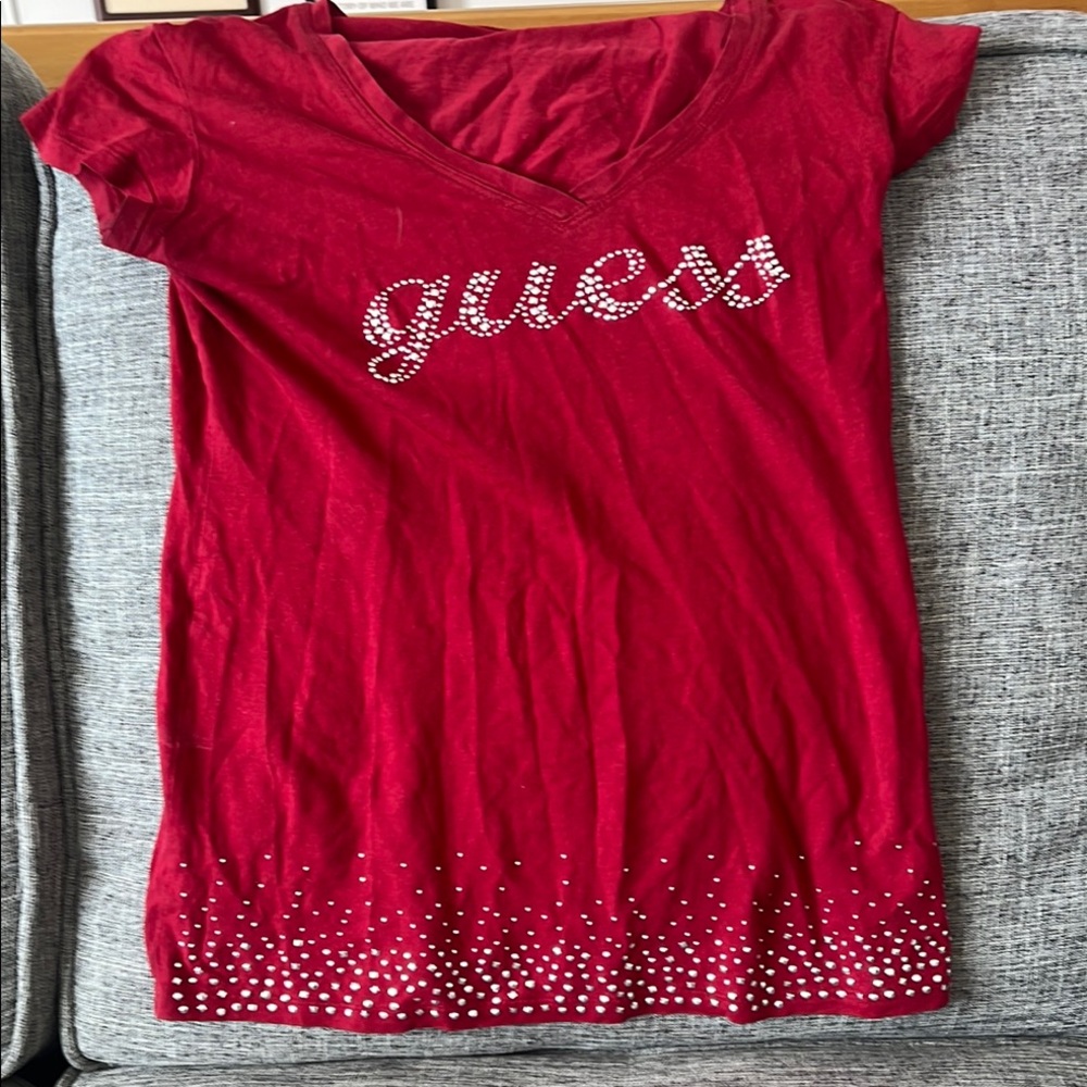 Guess Red T-Shirt with Rhinestone Accents TRIFTED with stretchy material